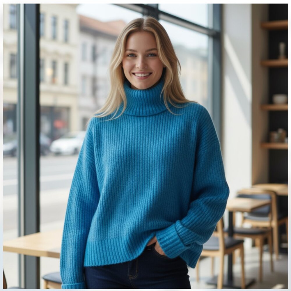NWT French Connection Jayla Turtle Neck Sweater Color Blue Jewel